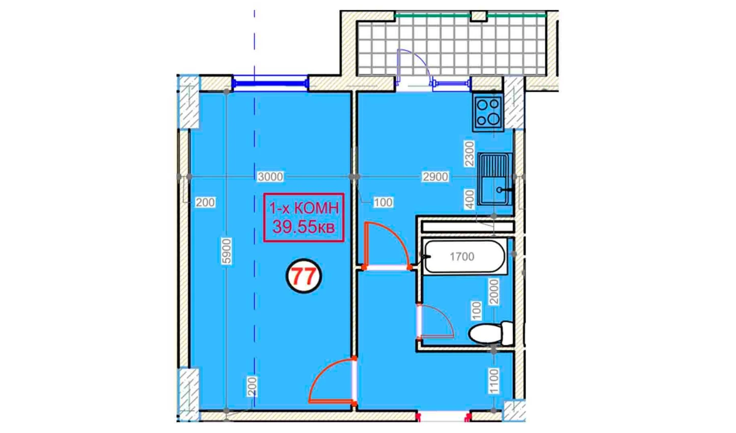 1-xonali xonadon 39.55 m²  9/9 qavat | XUMO Turar-joy majmuasi