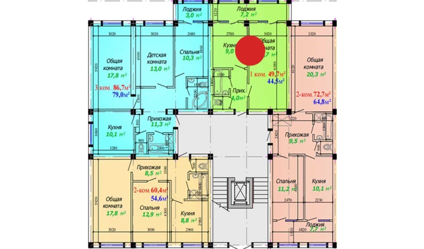 1-xonali xonadon 49.7 m²  1/7 qavat | Bunyodkor Turar-joy majmuasi