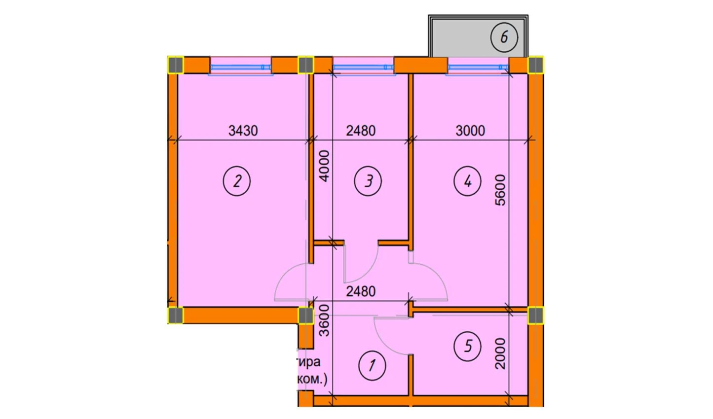 2-комнатная квартира 60.85 м²  2/2 этаж