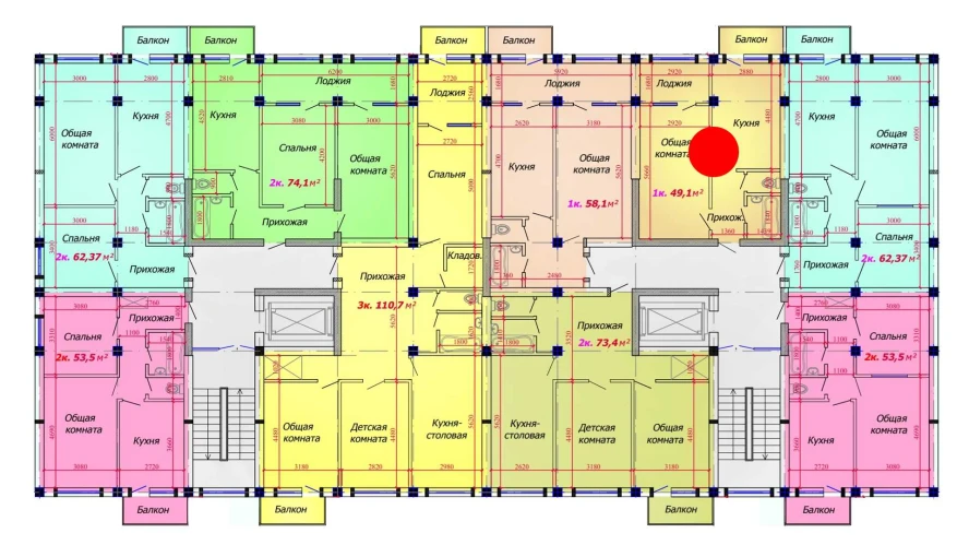 1-xonali xonadon 49.1 m²  9/9 qavat | VATAN Turar-joy majmuasi