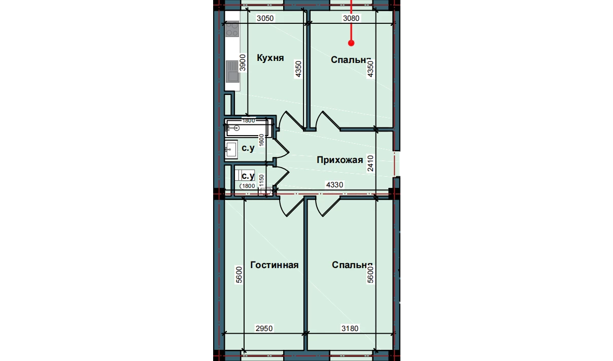 3-комнатная квартира 79.4 м²  2/2 этаж