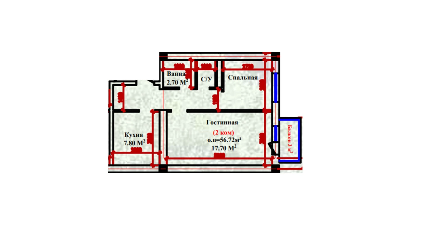 2-xonali xonadon 56.72 m²  2-9/2-9 qavat