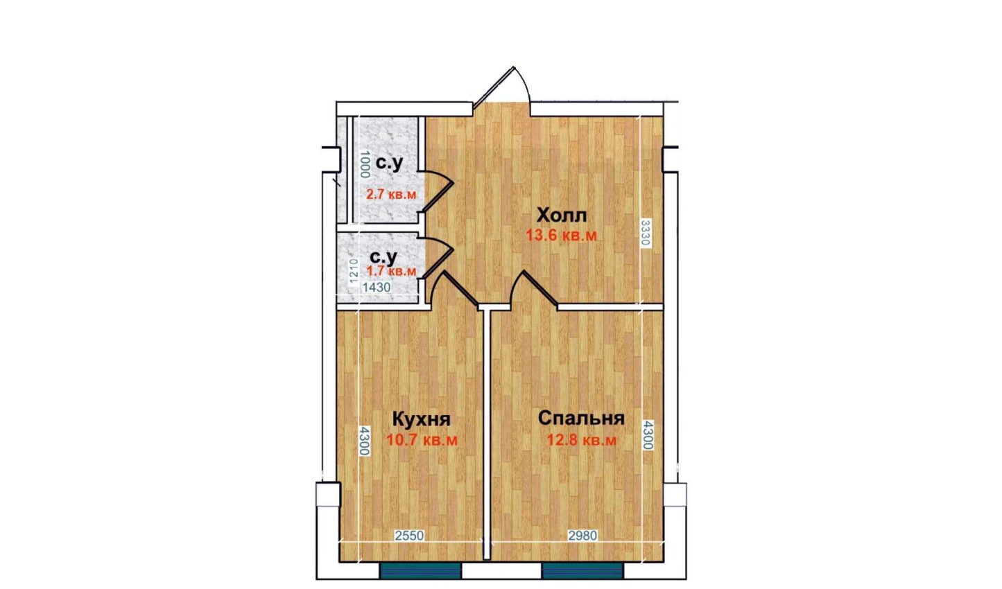 1-xonali xonadon 41.5 m²  3/6 qavat | MBG Turar-joy majmuasi