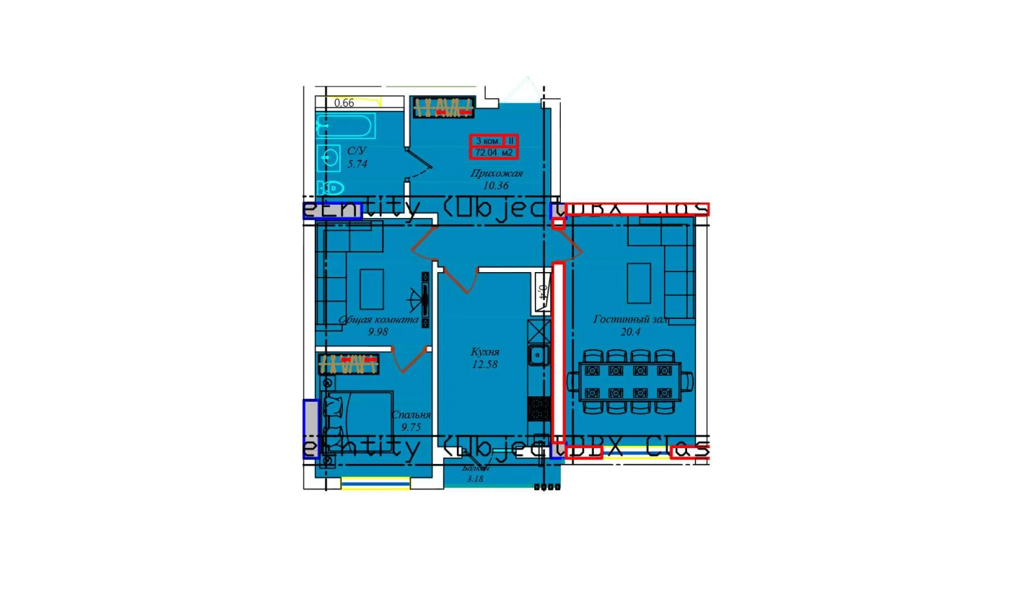 3-комнатная квартира 76.11 м²  2/2 этаж