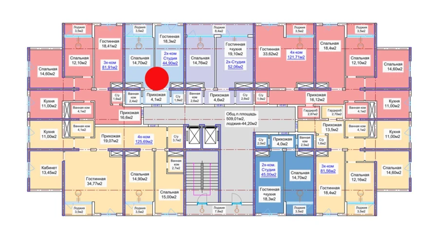 2-комнатная квартира 44.9 м²  3/3 этаж