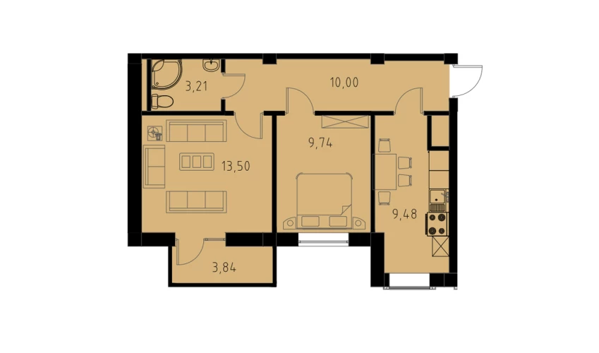 2-комнатная квартира 47.1 м²  7/7 этаж