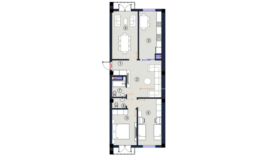 3-xonali xonadon 89 m²  4/9 qavat | FLORYA RESIDENCE Turar-joy majmuasi