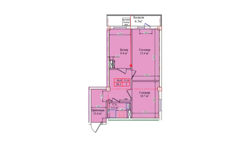 2-комнатная квартира 56 м²  6/9 этаж | Жилой комплекс CHIRCHIQ CITY