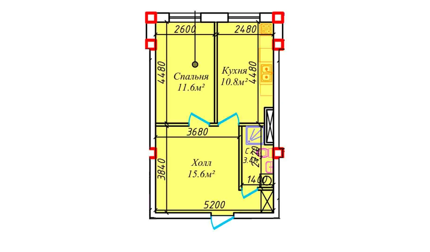 1-xonali xonadon 82.3 m²  4/4 qavat