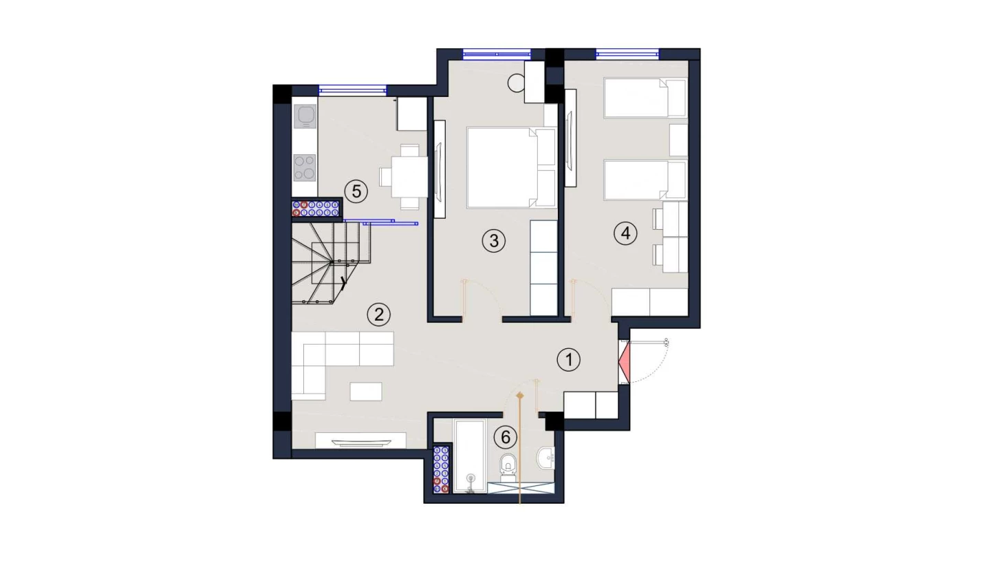 2-комнатная квартира 69 м²  1/1 этаж