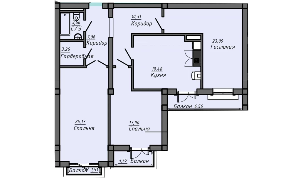 3-комн. квартира 113.61 м²  7/10 этаж | Жилой комплекс Samarqand Park Avenue