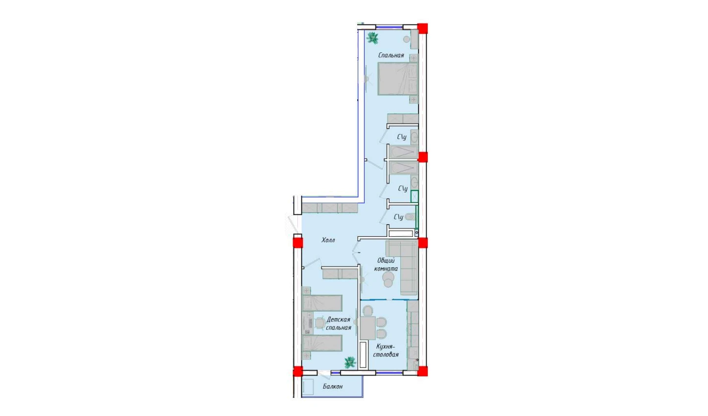 3-комнатная квартира 76.7 м²  9/9 этаж