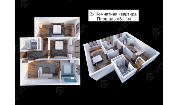 3-xonali xonadon 61.1 m²  8/9 qavat | UCHTEPA PLAZA Turar-joy majmuasi