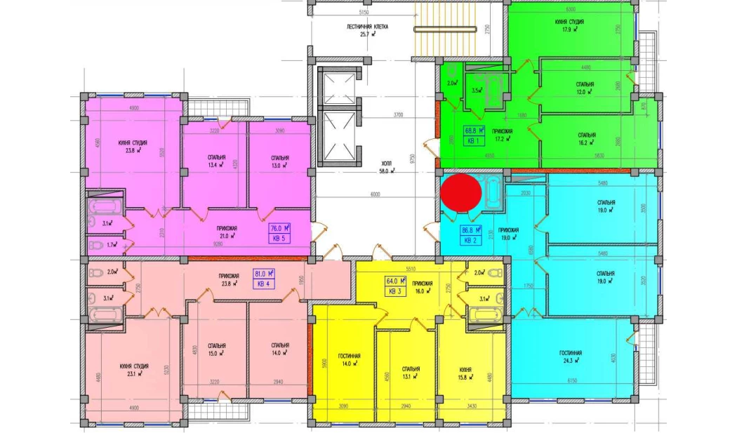 3-комнатная квартира 86.8 м²  5/5 этаж