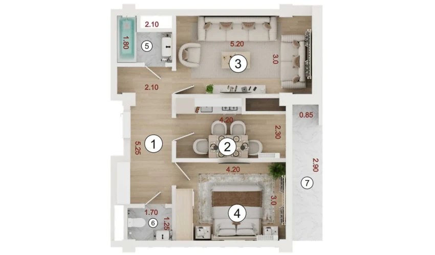 2-комнатная квартира 53.75 м²  5/16 этаж | Жилой комплекс ISLOMOBOD