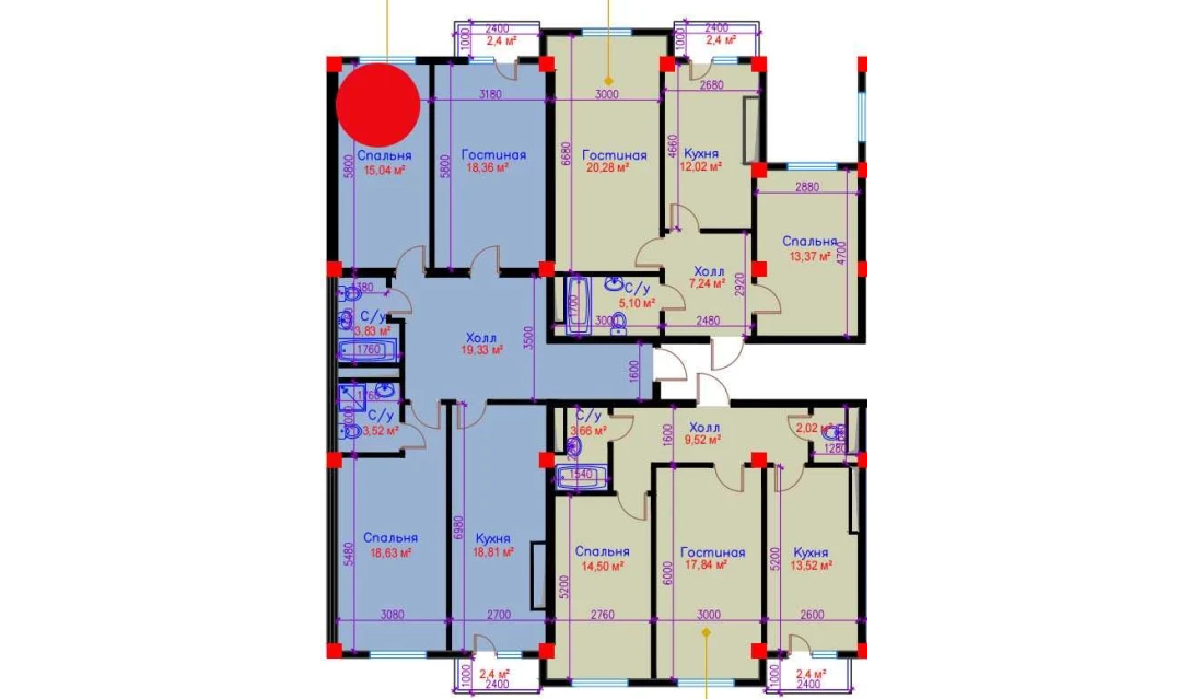 3-xonali xonadon 110.12 m²  2/10 qavat | Ko'kcha-Oqtepa Turar-joy majmuasi