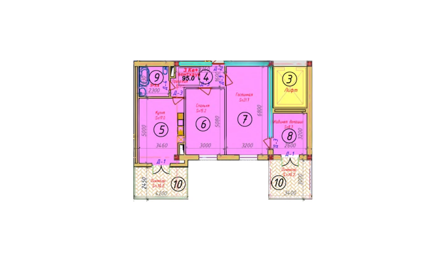 3-комнатная квартира 76.5 м²  3/3 этаж