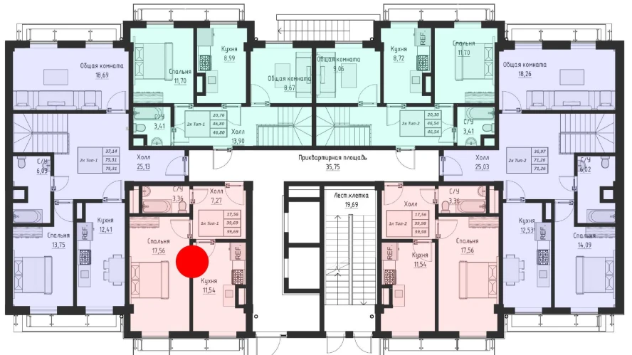 1-комнатная квартира 39.69 м²  1/1 этаж