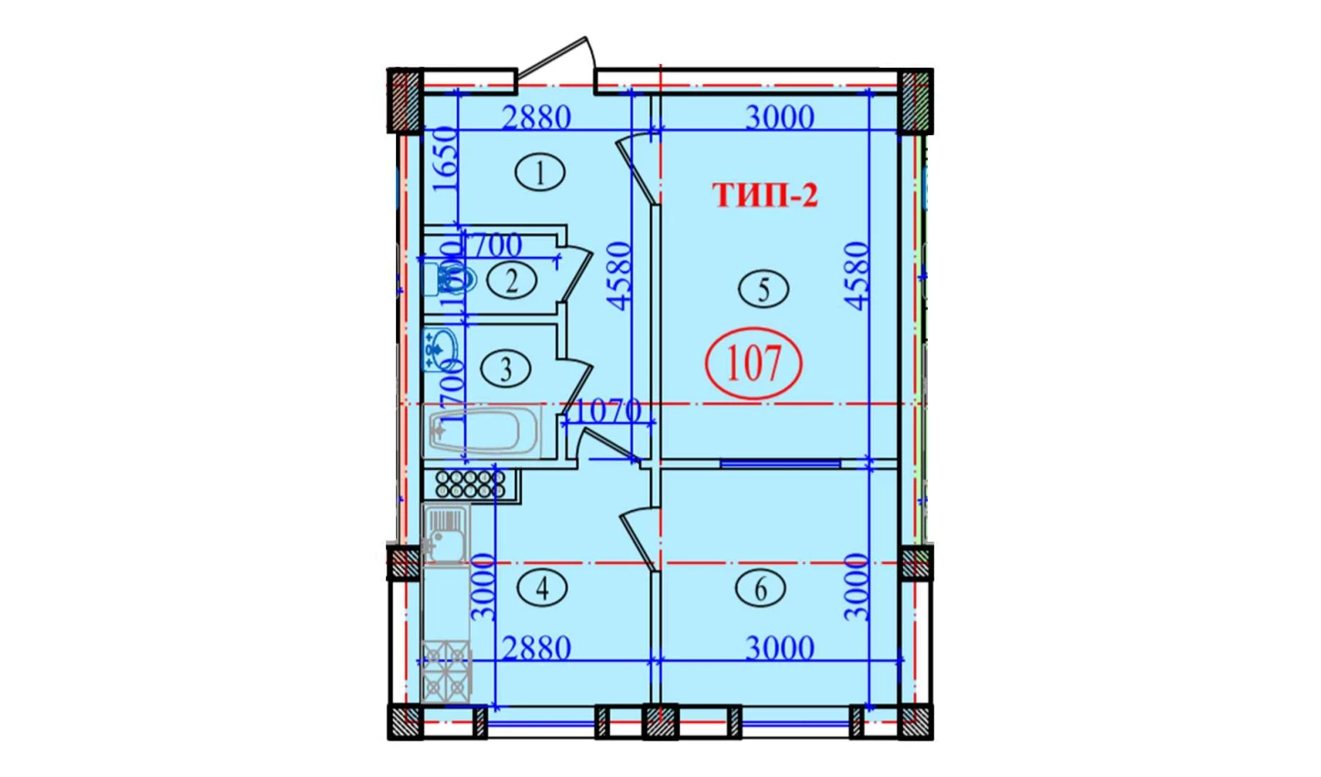 2-xonali xonadon 51.2 m²  4/4 qavat