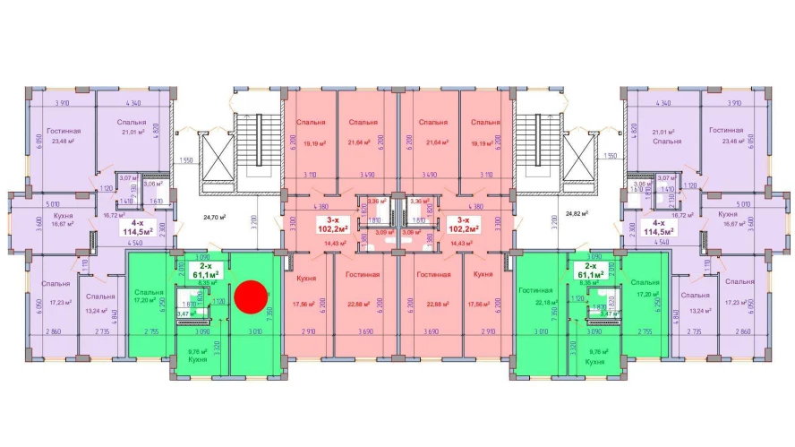 2-комнатная квартира 61.1 м²  1/1 этаж