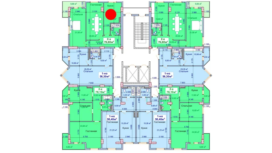 2-комнатная квартира 76.6 м²  2/2 этаж