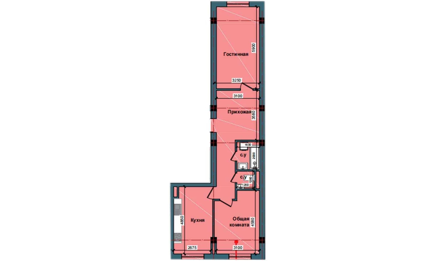 2-комнатная квартира 70.7 м²  3/3 этаж