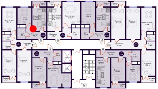 1-комнатная квартира 38 м²  6/16 этаж | Жилой комплекс Crystal Avenue