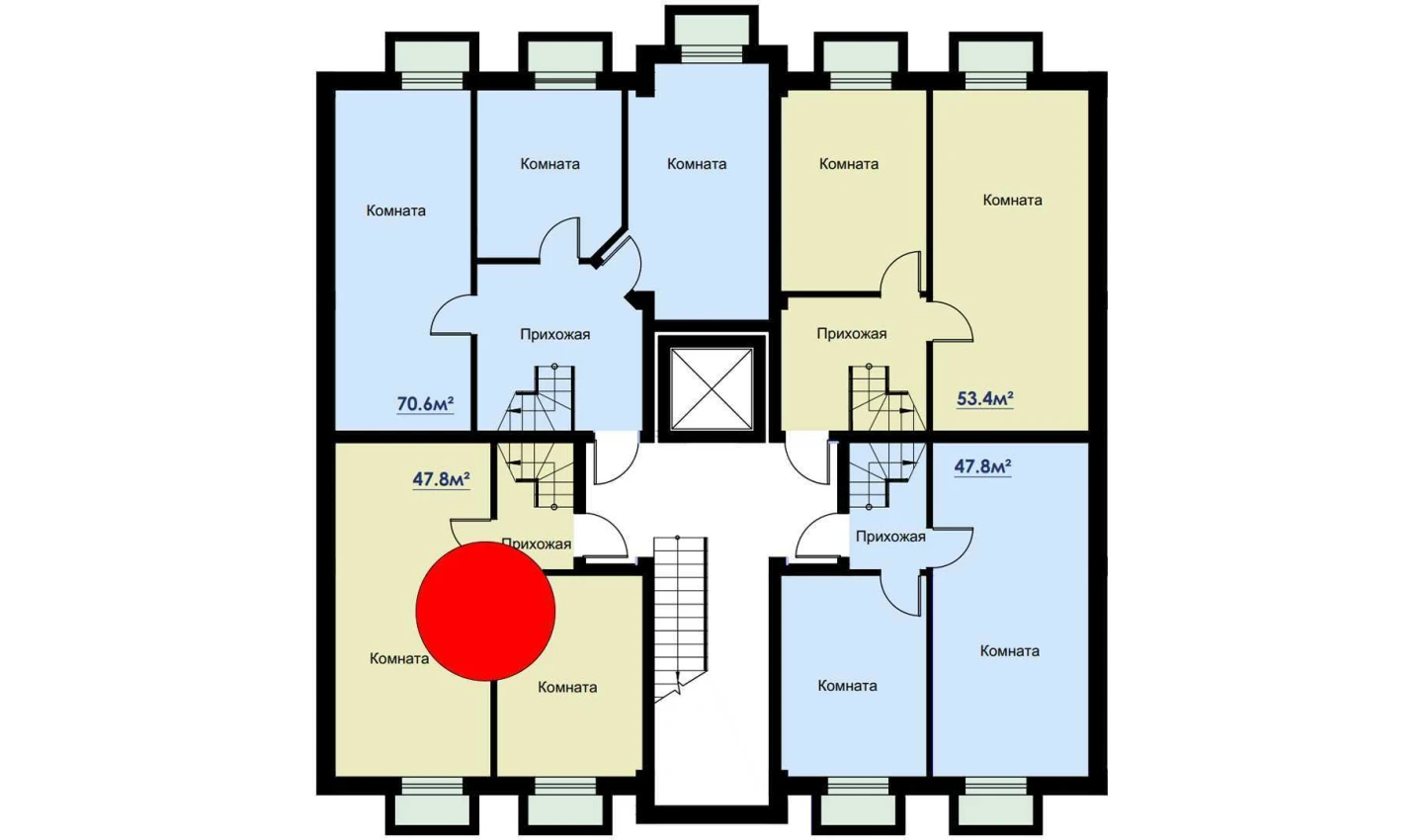 2-комнатная квартира 47.8 м²  1/1 этаж