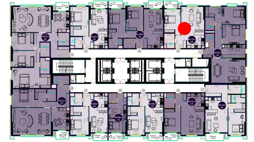 2-xonali xonadon 66.12 m²  6/6 qavat