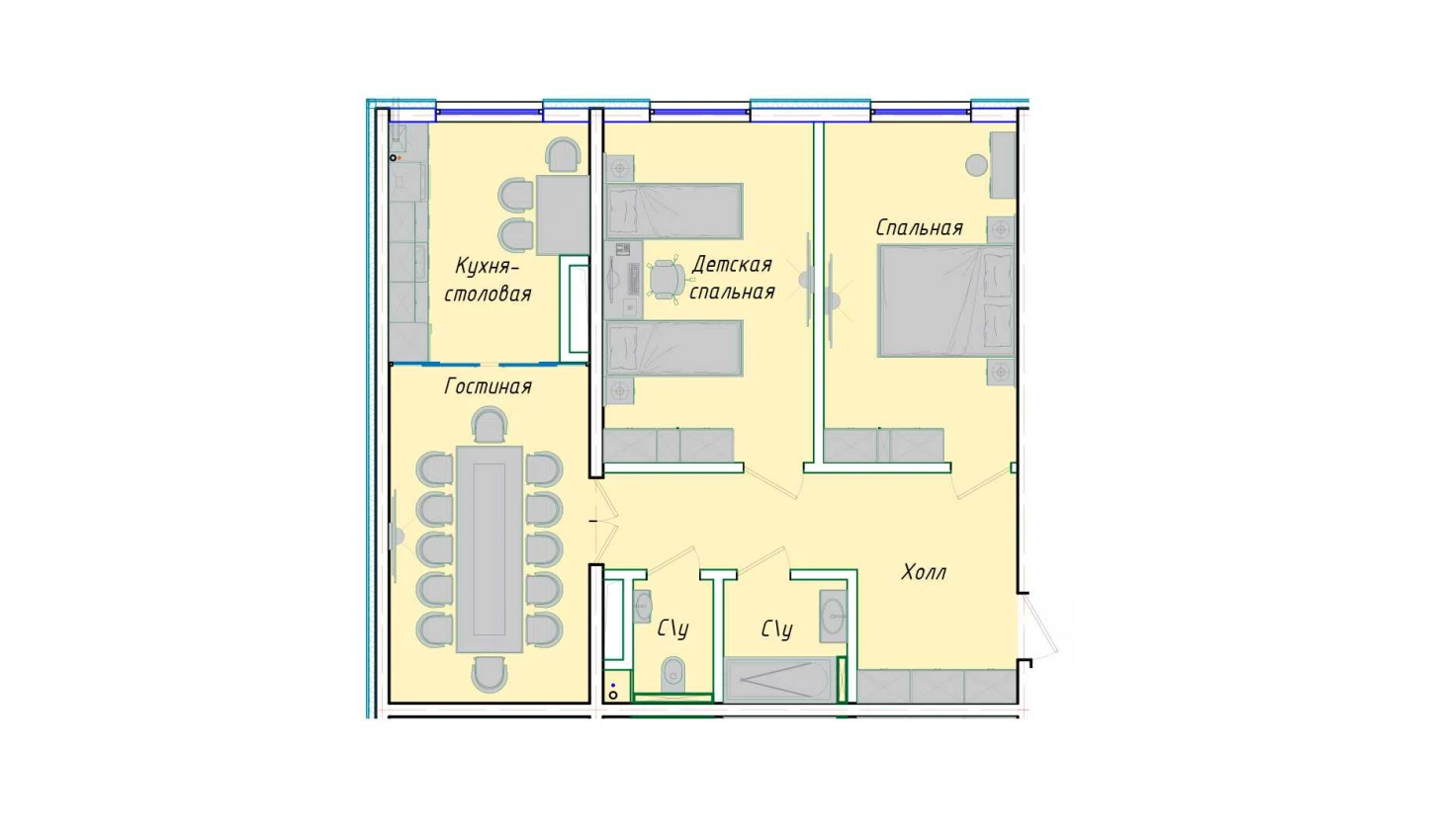 3-комнатная квартира 76.66 м²  1/1 этаж