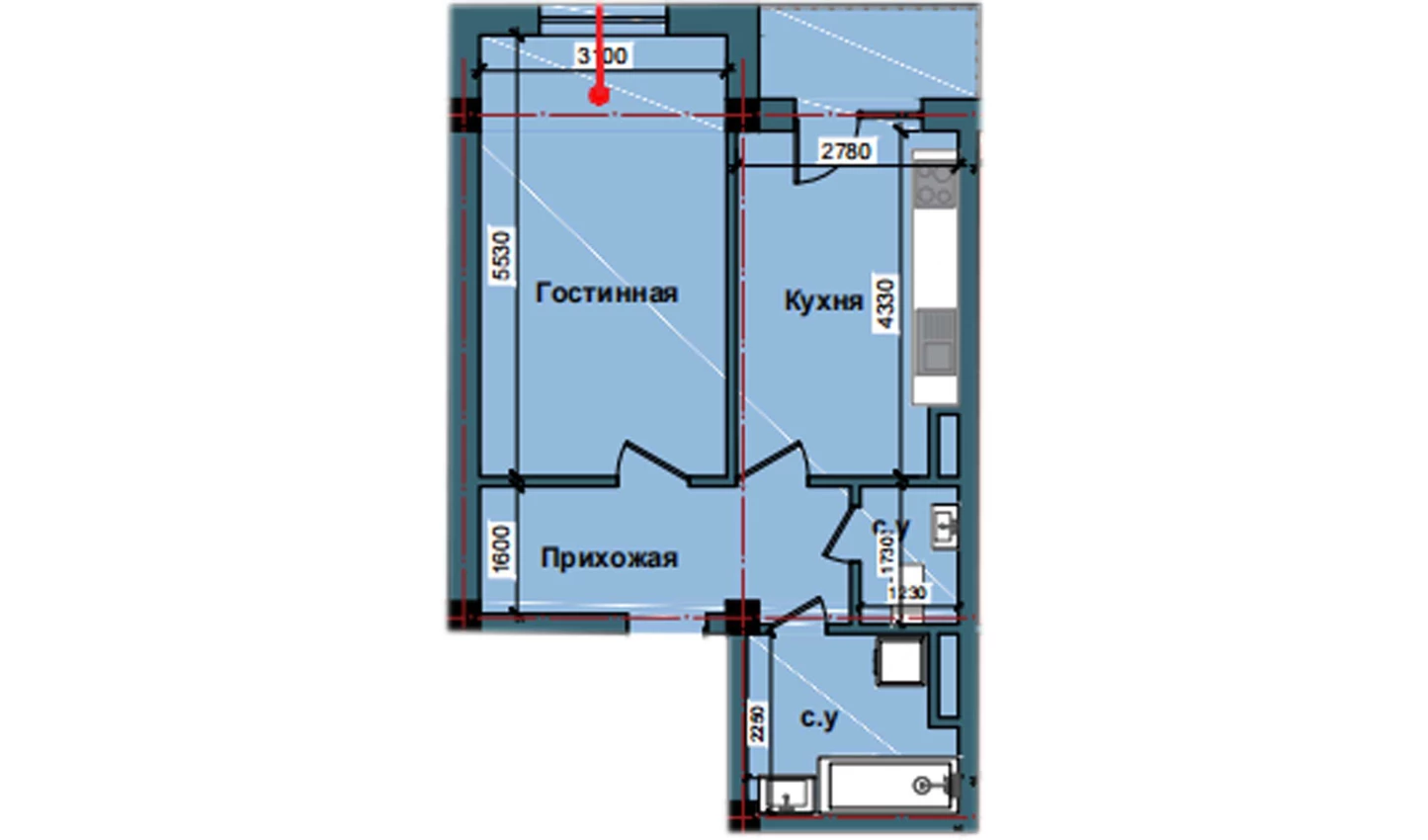 1-комнатная квартира 49.8 м²  11/11 этаж