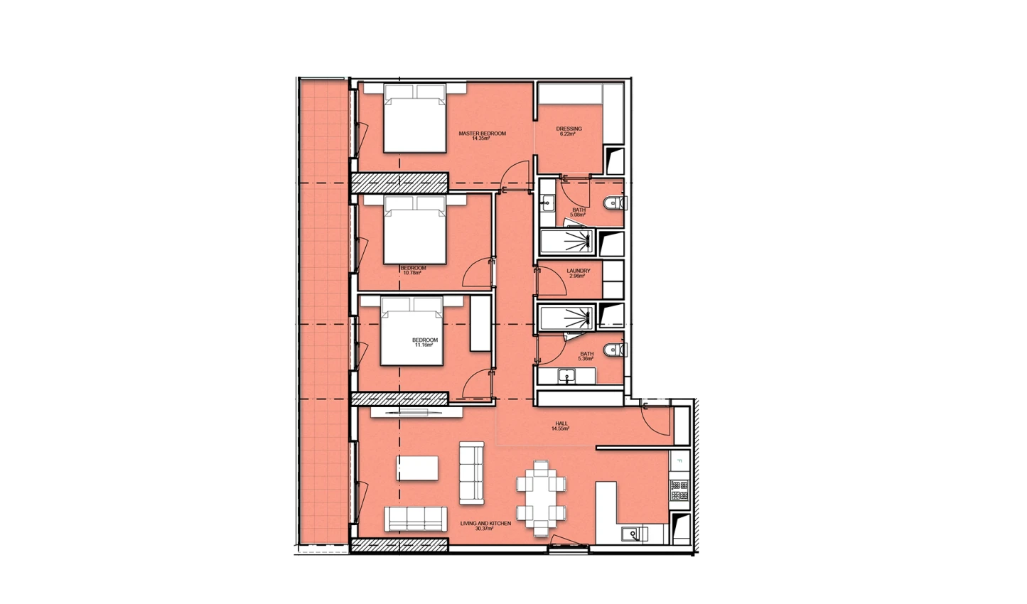 4-xonali xonadon 125.44 m²  19/19 qavat