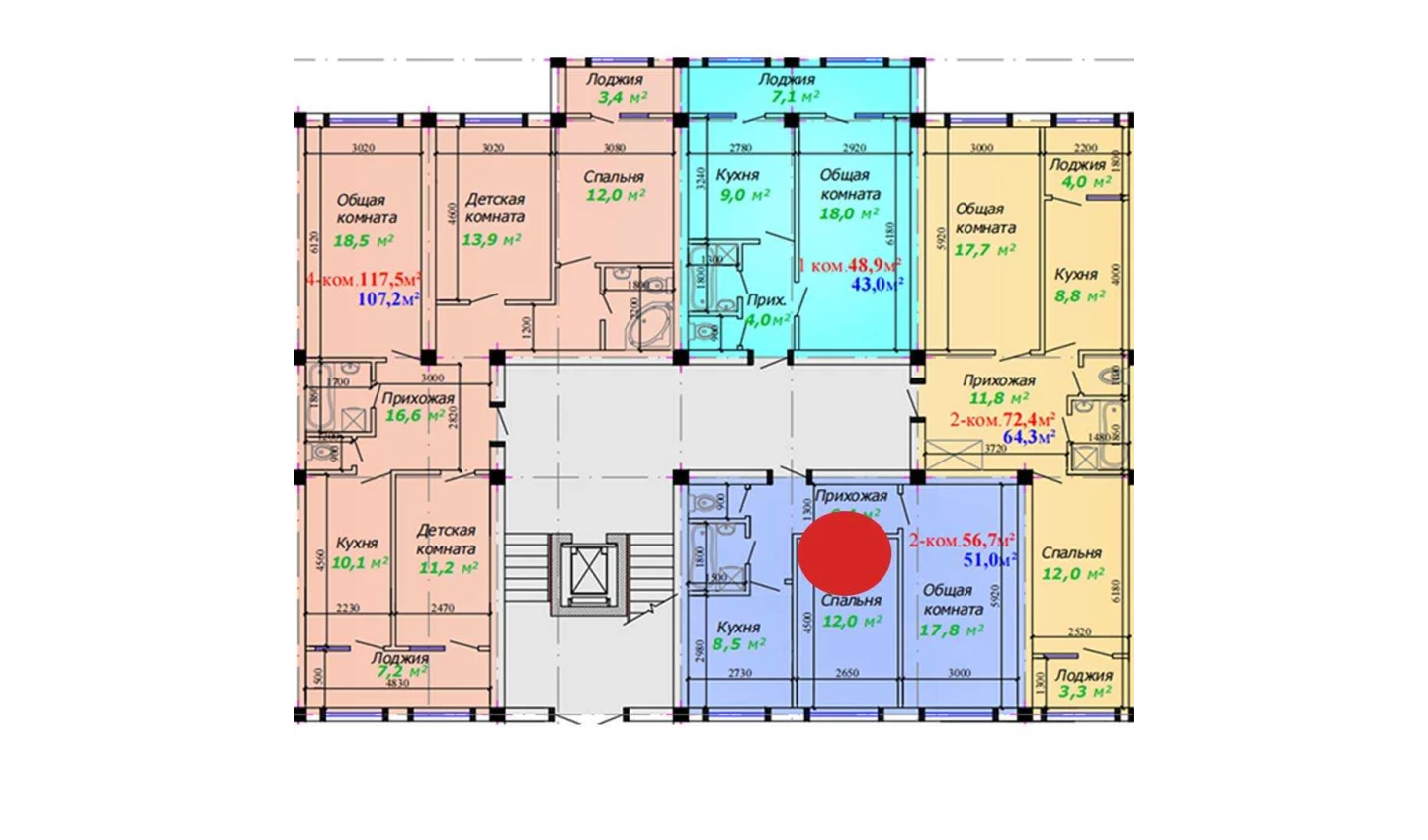 2-xonali xonadon 56.7 m²  1/1 qavat