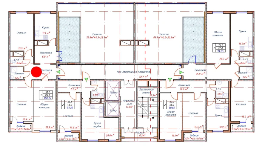 3-комнатная квартира 84 м²  16/16 этаж