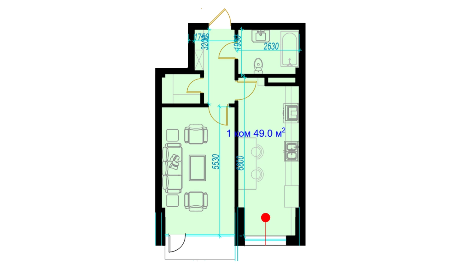 1-xonali xonadon 51.3 m²  2/2 qavat