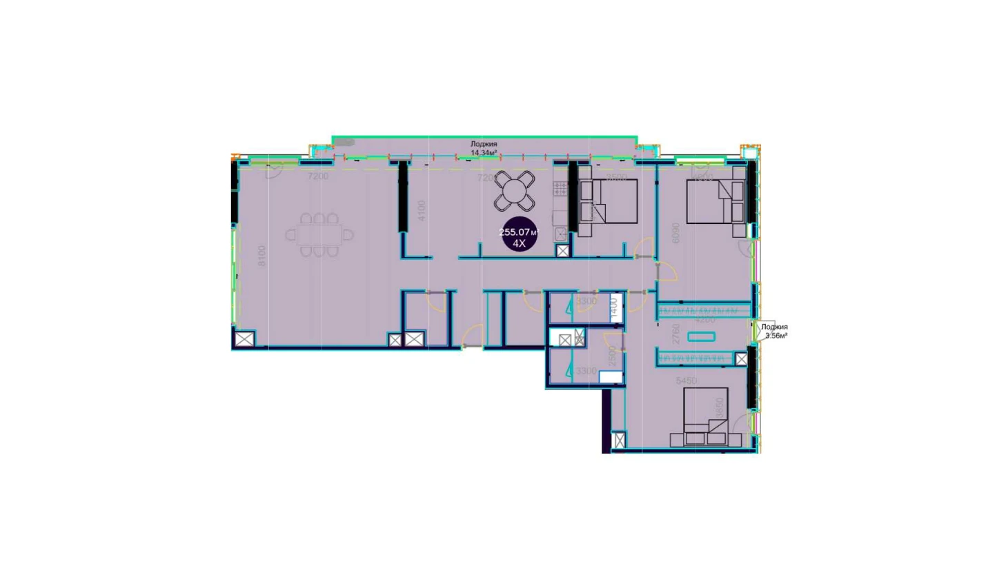 4-xonali xonadon 255.07 m²  20/20 qavat