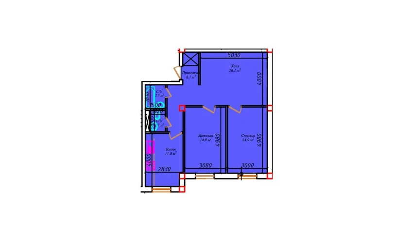 3-xonali xonadon 79.3 m²  1/6 qavat | CHIRCHIQ CITY Turar-joy majmuasi