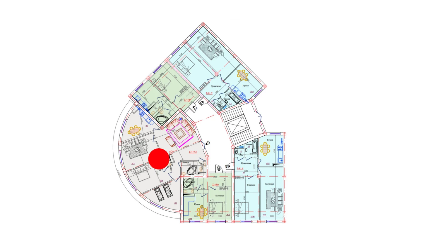 3-xonali xonadon 119.2 m²  9/9 qavat