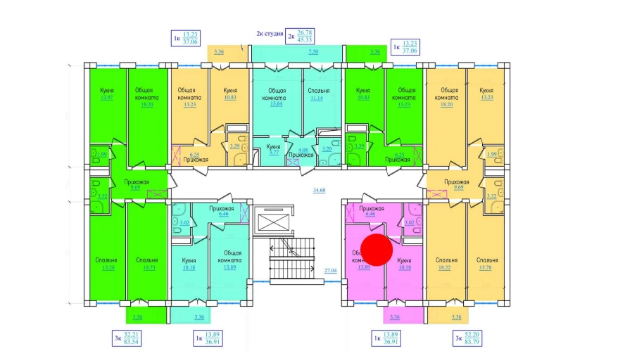 1-xonali xonadon 36.91 m²  3/9 qavat | PROVANS Turar-joy majmuasi