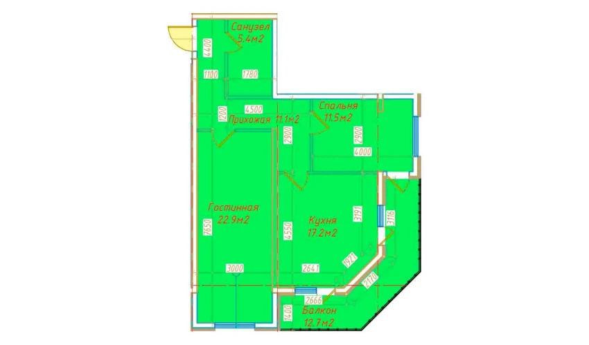 2-xonali xonadon 80.8 m²  15/16 qavat | DO'MBIROBOD RESIDENCE Turar-joy majmuasi