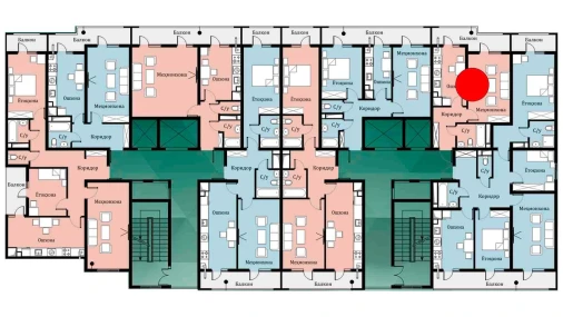 1-xonali xonadon 36.03 m²  6/16 qavat | SOKIN DIYOR Turar-joy majmuasi