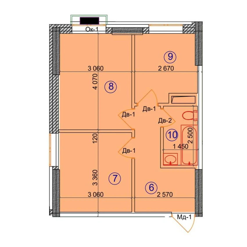 2-комнатная квартира 43.9 м²  4/4 этаж