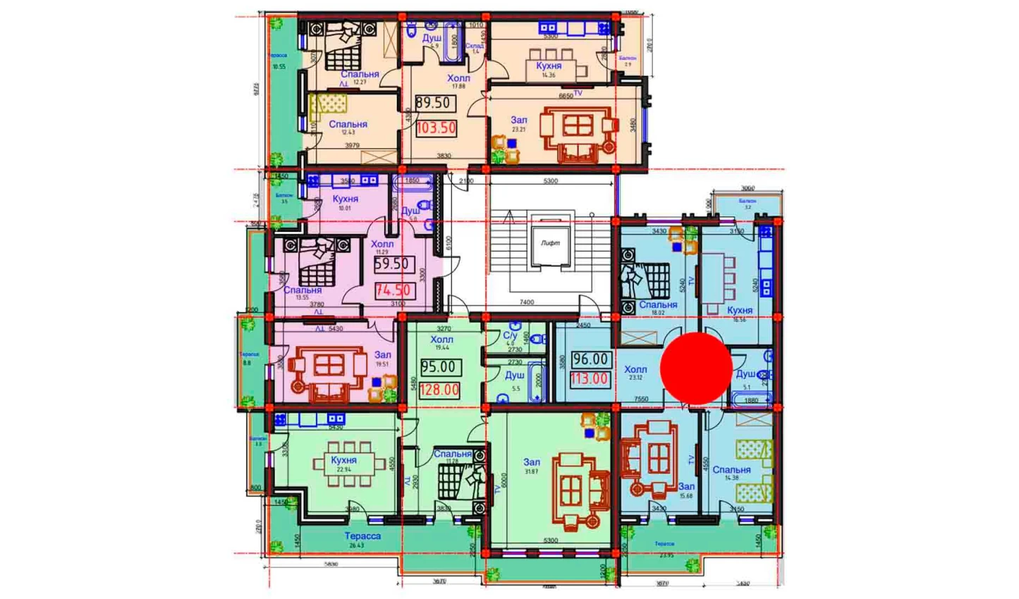 3-комнатная квартира 113 м²  8/8 этаж