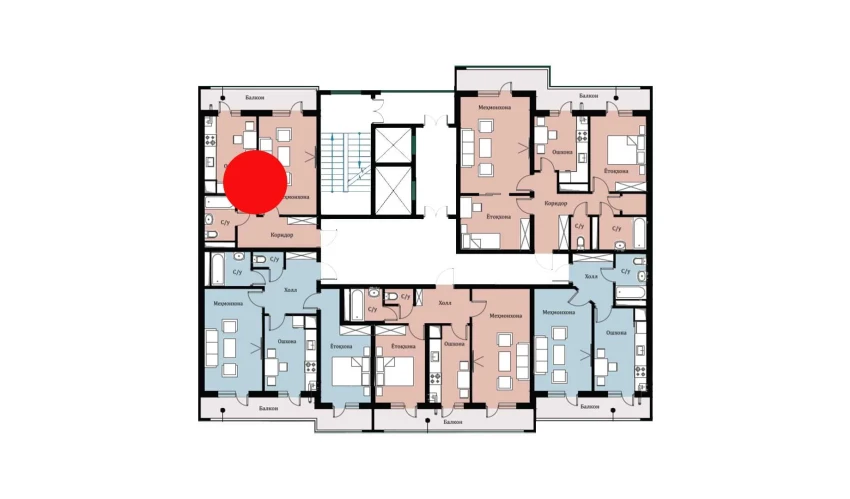 1-xonali xonadon 40.26 m²  14/16 qavat | SOKIN DIYOR Turar-joy majmuasi