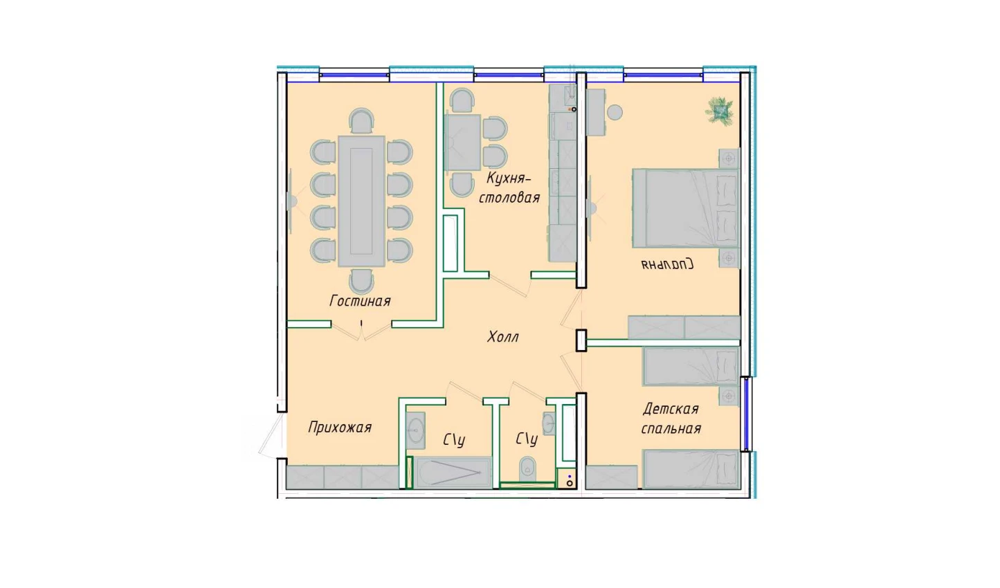 3-комнатная квартира 79.1 м²  1/1 этаж