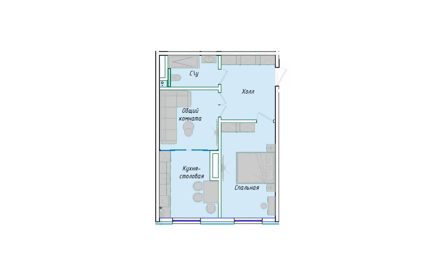 2-комнатная квартира 50.85 м²  1/1 этаж