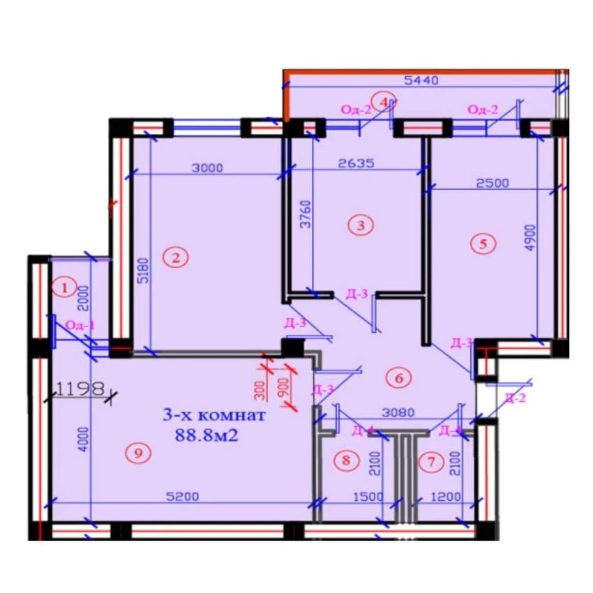 3-xonali xonadon 88.8 m²  2/7 qavat | G'IJDUVON CITY Turar-joy majmuasi