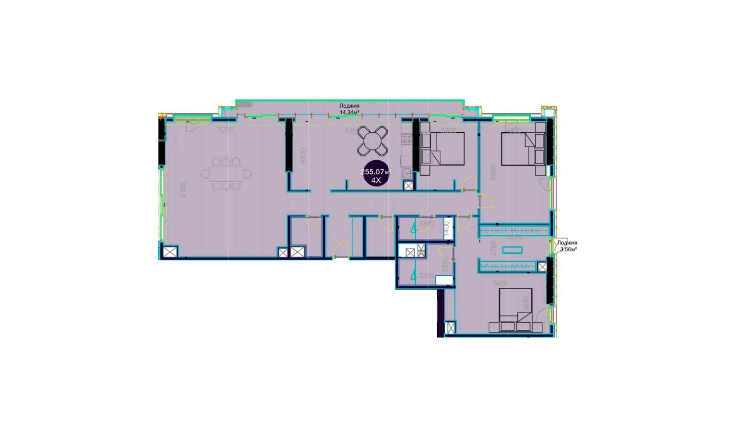 4-xonali xonadon 255.7 m²  21/21 qavat