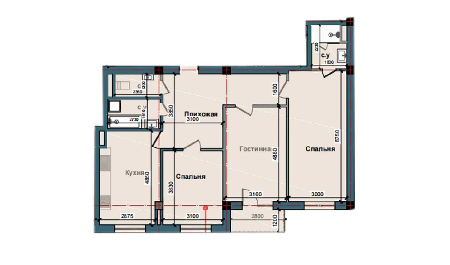 3-xonali xonadon 98.4 m²  3/3 qavat