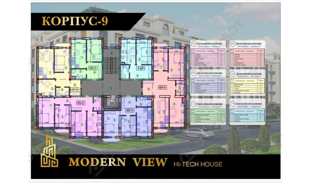 3-комнатная квартира 80 м²  1/1 этаж